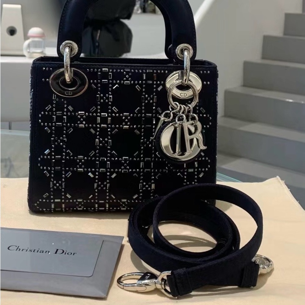 Mini Lady Dior Bag Black Strass Cannage Satin